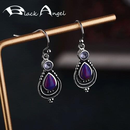 BLACK ANGEL New Charoite Purple Gemstone Water Drop Shaped Silver 925 Earrings for Women Fashion Jewelry Christmas Gift