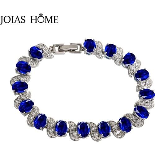 JoiasHome Charms Bracelets for Women Trendy Silver 925 Jewelry Gemstones Oval Sapphire Ruby Amethyst Topaz Zircon Anniversary