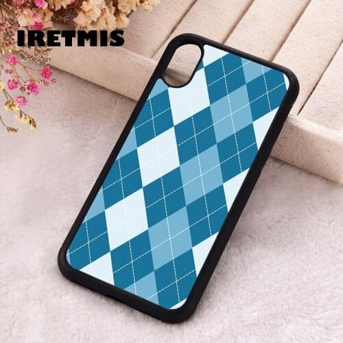 Iretmis 5 5S SE 2020 Phone Cover Case for iPhone 6 6S 7 8 Plus X Xs XR 11 12 Mini Pro Max Silicone Blue Argyle Pattern