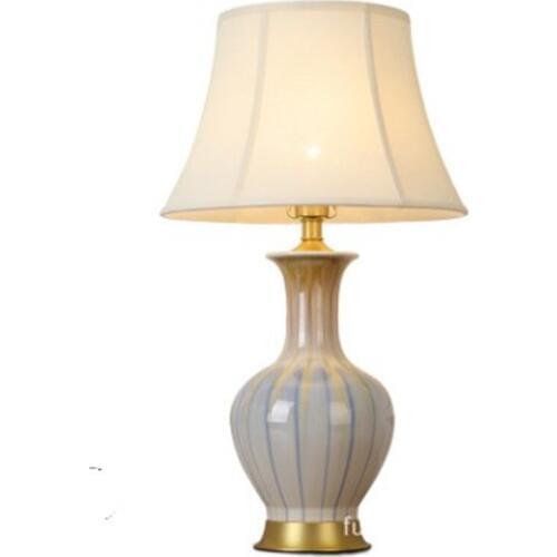 Blue Vertical Stripes On White Ceramic Table Lamp For BedRoom Bedside Living Room Foyer Study Desk Reading Night Light 190132