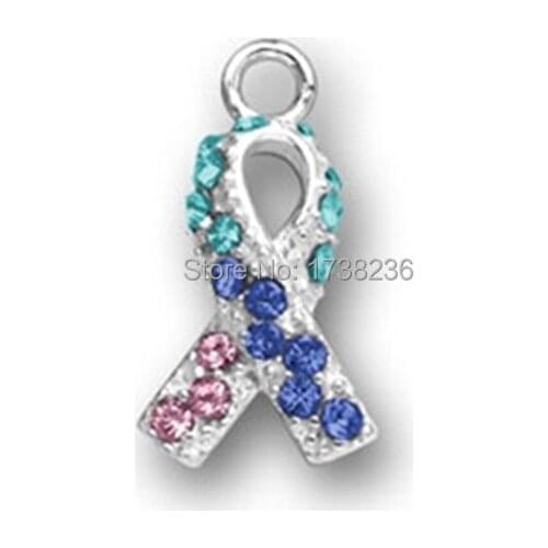 Blue Pink and Teal Awareness Ribbon Thyroid Cancer Awareness Ribbon Charm