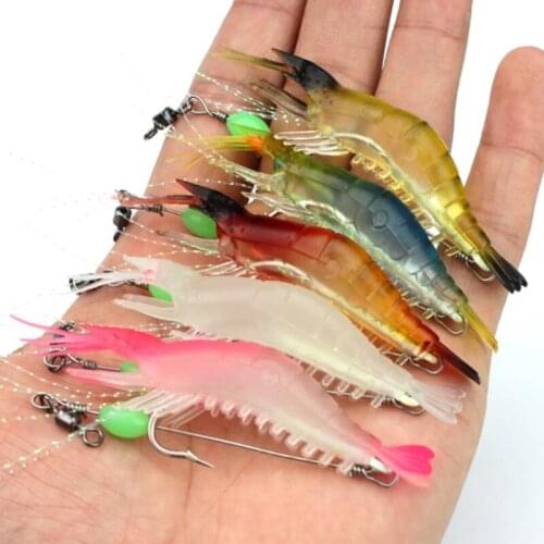 Luminous Shrimp Soft Lure Artificial Silicone Bait With Hooks Swivels Lures Set Anzois Sabiki Rigs Fishing Tackle