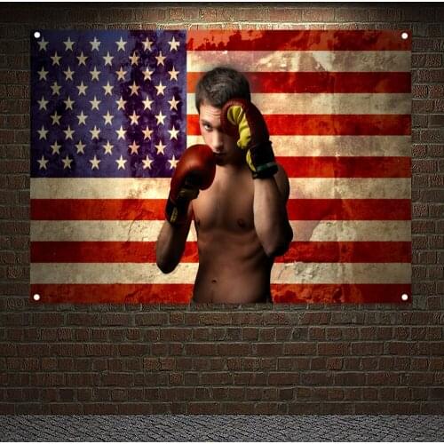 Exercise Poster Wall Art Tapestry Boxer On A USA Flag Background Workout Vintage Banner Canvas Painting Tapestry Gym Decoration