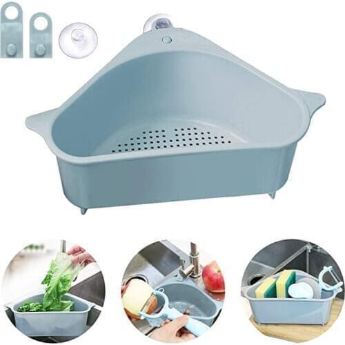 Triangle Sink Filter Rack Multifunction Kitchen Fruit Drain Storage Baskets Suction Cup Kitchen Hanging Sponge Strainer Racks