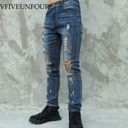 VFIVE UNFOUR New Arrivals Jeans Hip Hop Casual Skinny Denim Pants Washed Hole Men Fashion Hipster Punk Rock Trousers Male