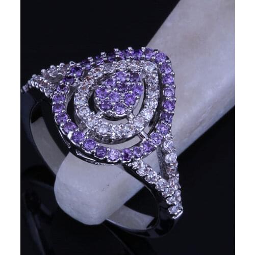Love Monologue Flawless Water Drop Shaped Purple Crystal & Cubic Zirconia Silver Color Rings for Women Jewelry J0303