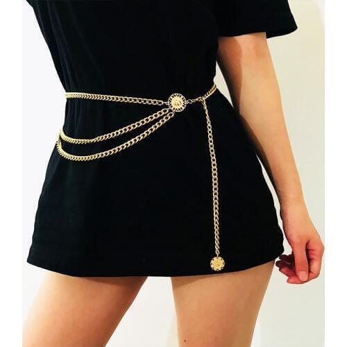 BLA Metal Queen Ring Chain Womens Waist Chain Personality Vintage Waist Chains Charming Woman Decorative Body Chains