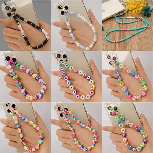 Butterfly Pattern Soft Pottery Mobile Phone Lanyard National Retro Letter Chain Female Anti-lost Phone Charm Necklace Chain