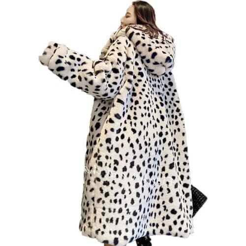 2021 New Imitation Fur Leopard Print Fur Coat Women Winter Jacket Women Fashion Hooded Warm Parkas Jacket