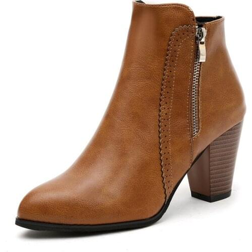 2021 New spring Winter Women Pumps Boots High Quality Lace-up European Ladies shoes PU high heels Boots for women ankle boots