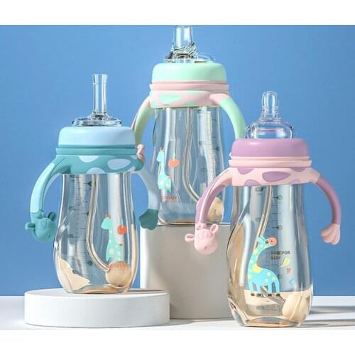 PPSU 1 Set Fall Resistant Infant Straw Feeding Bottle Portable Drink Bottle Sealing Caps for School