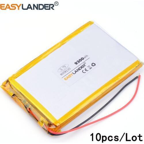 10pcs/Lot 7.4V 9300mAH 8058135 lithium Li ion polymer rechargeable battery for tablet pc POWER BANK e-book PIPO PAD DVD