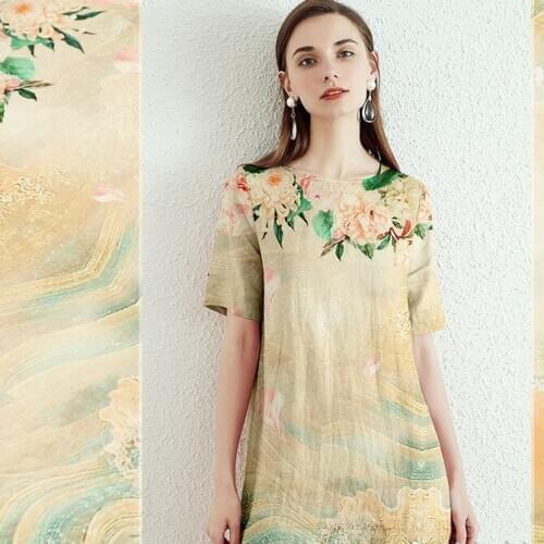 118 cm wide silk linen fabric meter 20mm printed linen silk fabric delicate vintage chinese silk fabric wholesale silk cloth