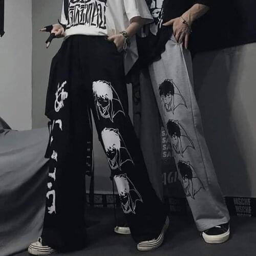 Zoki Black Harajuku Women Pants Print Pattern BF Hip Hop Wide Leg Sweatpants Jogger Casual Loose Korean Spring Fashion New 2021