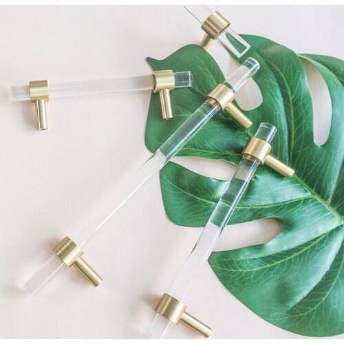 Home Nordic Acrylic Brass Handle Minimalist Cabinet Golden Pulls Transparent Drawer Crystal Wardrobe Furniture Luxury Handle
