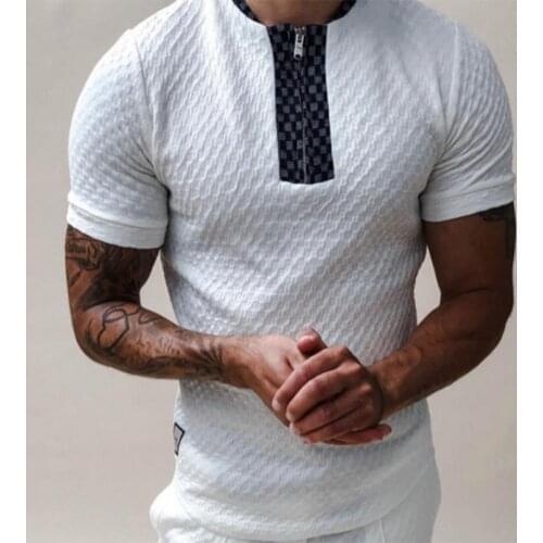 Stylish Men T-shirt Jacquard Knitted Summer Zipper Round Neck Top for Daily Wear Male Casual Streetwear Top футболка мужская