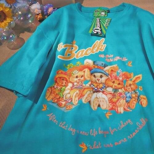 Chic Cartoon Squirrel Cute T Shrits USA Stylish Vintage Streetwear Teens O-neck Casual Summer Plus Size Tops Korean Fashion Tees