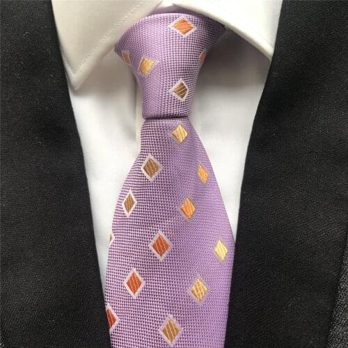 10 cm Width New Design Mens Ties Jacquard Woven Neck Tie Cravatas Light Purple with Square Plaids Fashion Neckties for Men