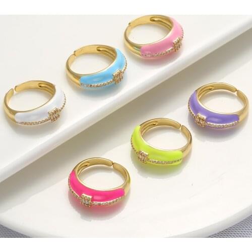 HECHENG, Dripping oil opening rings for women CZ crystal Enamel girl rings Neon trend chunky rings jewelry wholesale VJ232