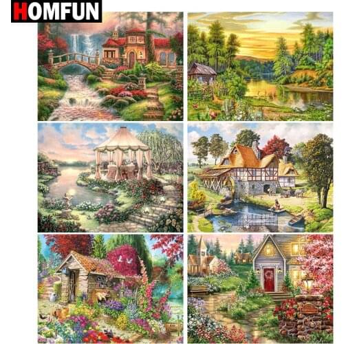 HOMFUN Square Round Drill 5D Diamond Painting Environmental Crafts Full Diamond Embroidery "Garden house forest" Home decor