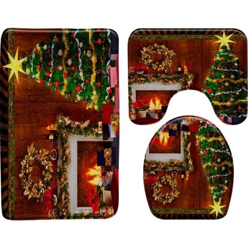 Christmas Tree Fireplace Bath Mats Bathroom Mat Non Slip Entrance Door Mat Carpet Christmas Toilet Decoration Bathroom Products