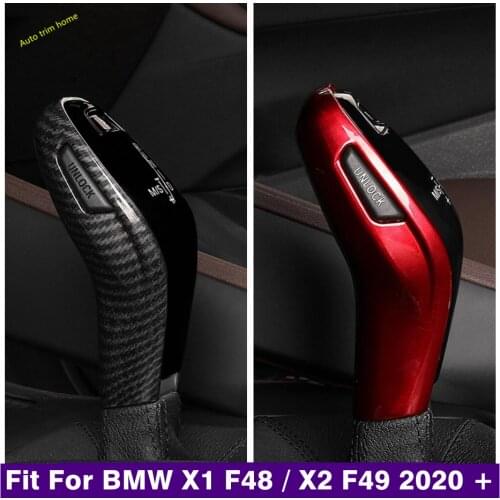 Red / Carbon Fiber Look Transmission Car Gear Box Shift Knob Head Cover Trim Fit For BMW X1 F48 2016 - 2021 Accessories Interior