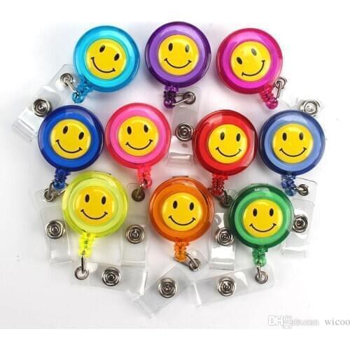 Cute Yellow smiley face Retractable Pull Badge Reel ID Card Clip Cartoon ID Badge Lanyard Name Tag Card For School Office