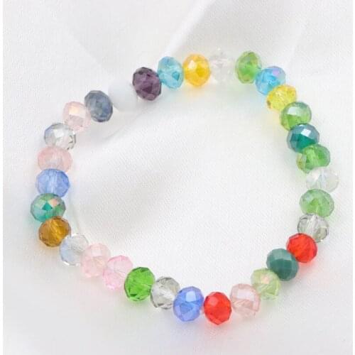 Multicolor Bohemia Style Elastic Beads Bracelet Glass Crystal Strand Bracelets for Women Charms Bangle Gifts Jewelry 7.5" A638