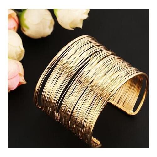 Fashion Womens Multilayer Metal Wires Strings Open Bangle Wide Cuff Bracelet 2020