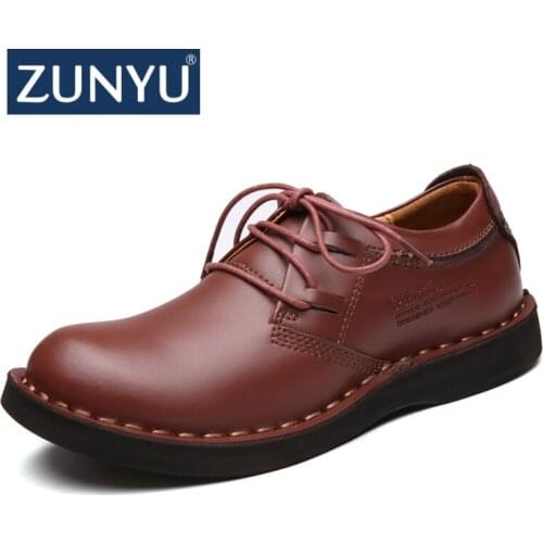 ZUNYU 2019 New Classic Vintage Genuine Leather Tooling Casual Shoes Men High Quality Footwear Man Shoes Comfortable Soft Walking