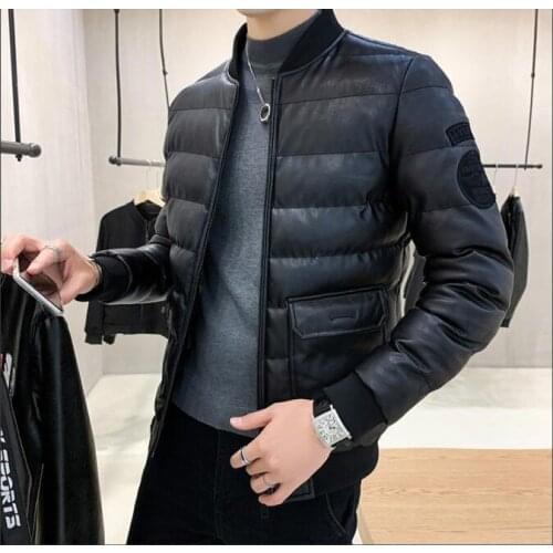 2021 Autumn and Winter New Style Men Cotton-padded Clothes Mens Winter Fashion Leather Coat Mens Warm Coat PU Leather Jacket