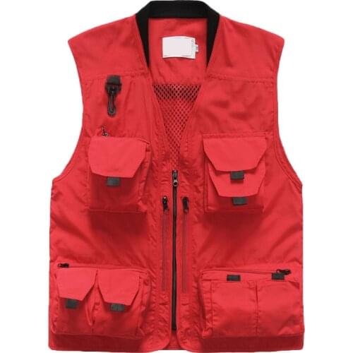 Casual vest men outdoor photography fishing multi-pocket thin vest male waistcoat Sleeveless Jacket windproof Loose zipper Coats