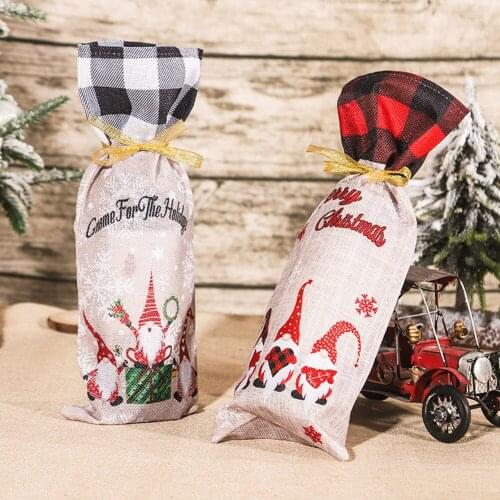 Christmas Cartoon Faceless Gnome Wine Bottle Cover Champagne Bag Decoration Gift Bags Candy Pack Xmas Candy Gift Bags for Kids