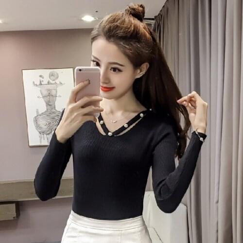 V-neck long-sleeved sweater blouse women Korean version 2021 new spring and autumn slim design sense thin sweater ins tide