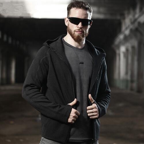 Tactical Combat Autumn Winter Men Thin Wool Hooded Knitted Sweater Male Outdoor Camping Sport Hiking Climbing Soft Shell Jacket