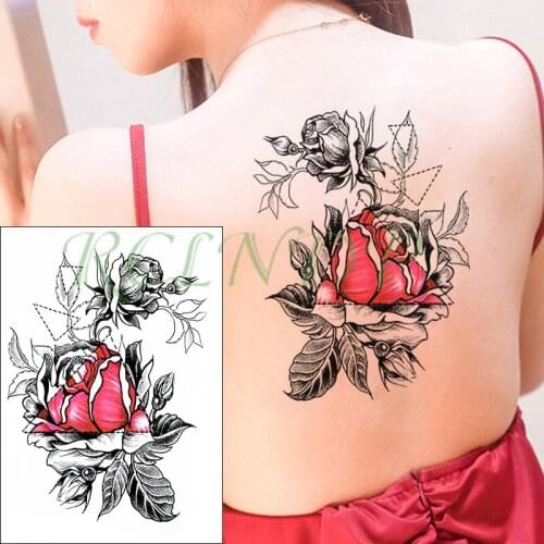 Waterproof Temporary Tattoo Sticker red rose flower leaf geometric triangle tattoos Fake Tatto Flash Tatoo for Girl Women Men