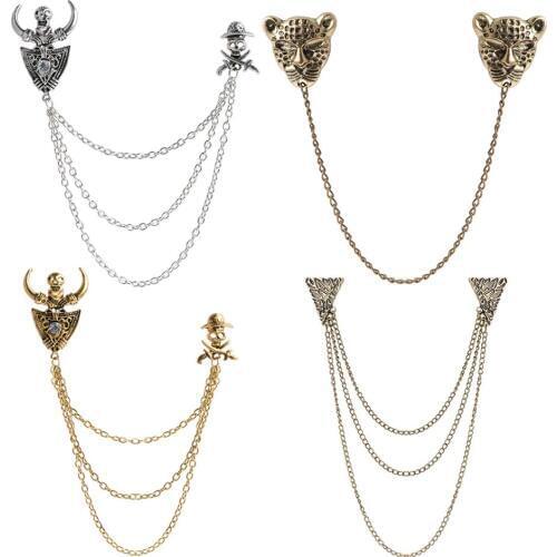 Women Fashion Vintage Blouse Shirt Sweater Cardigan Collar Neck Tip Vintage Brooch Pin Lapel with Chain Tassel Clips For Wedding