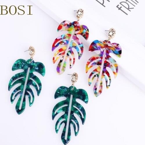 Acrylic leaf Colorful Earrings for Women Trendy Bohemia Resin long Dangle Earring Gold Oversize Female Wedding Jewelry Wholesale