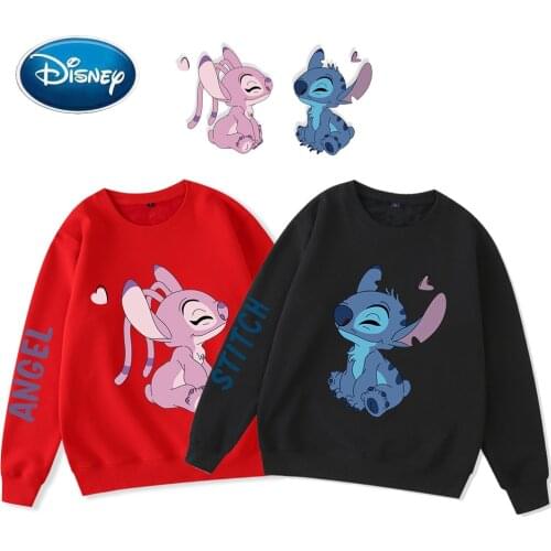 Disney Fashion Stitch Little Monster Angel Letter Cartoon Print Unisex Women Couples Sweatshirt O-Neck Long Sleeve Tops 9 Colors