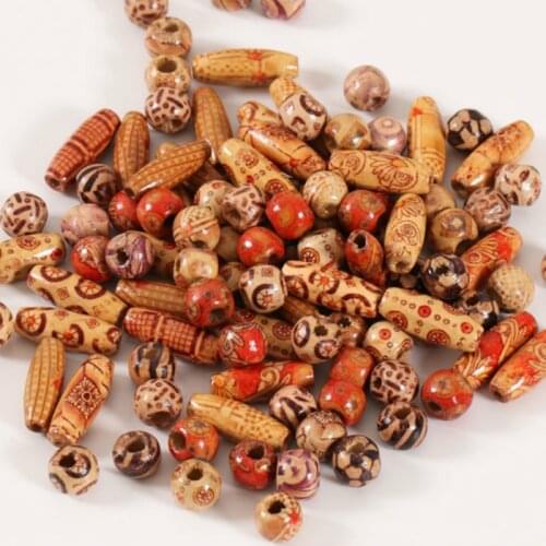 100 PCs/bag 2 Style Wood Color Square Vintage Painted Wooden Beads African Hair Rings Reggae Braided Dreadlock Accessories