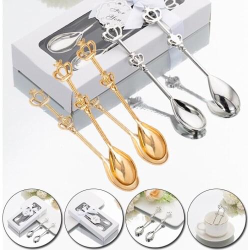 2pcs Stainless Steel Coffee Milk Spoon Crown Cake Ice Cream Spoon Dessert Shovel Baby Shower Gift Kitchen Bar Utensils Tableware