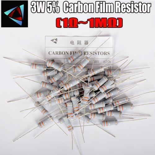 10pcs 3W Carbon Film Resistor 5% 1R ~ 1M 1R 4.7R 10R 22R 33R 47R 1K 4.7K 10K 100K 10 22 33 47 4K7 ohm Metal oxide film Resistor