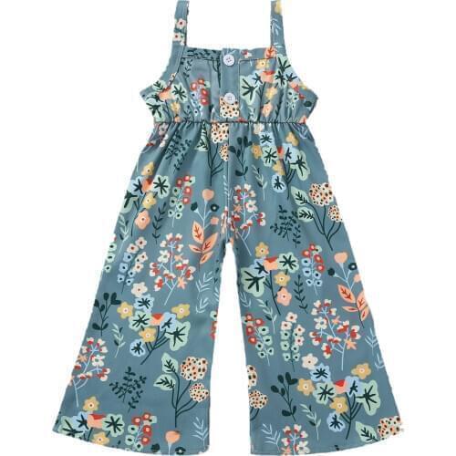 2021 Summer Kids Baby Girl Sleeveless Floral Wide Leg Jumpsuit One Pieces Overalls Outfits Children Clothes