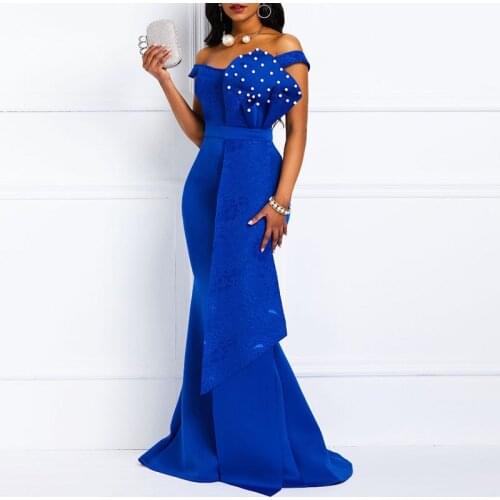 2021 Bodycon Sexy Women Dress Elegant African Ladies Mermaid Beaded Lace Wedding Evening Party Maxi Dresses New Year Clothes