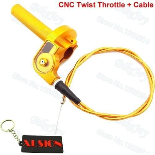 22mm 7/8" CNC Aluminum Twist Throttle Grip + Throttle Cable Gold for 110cc-250cc Dirt Pit Bike ATV Quad Go Kart Motorcycle