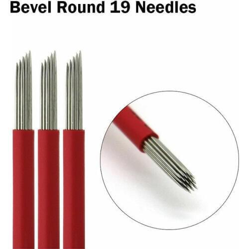50pcs Bevel Round 19 Needles Microblading Needles Manual Fog Eyebrow Tattoo Needles Permanent Makeup Tattoo Blades 3D Embroidery