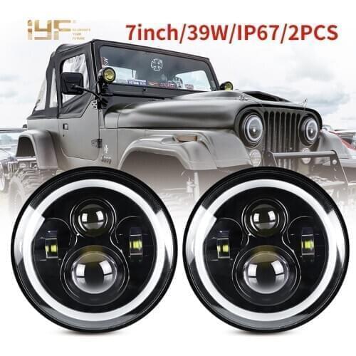 7 Inch Halo Ring Amber Angel Eye LED Headlights Hi/Lo Beam For Motorcycle Off-Road 4x4 Vehicles Headlamp 12V 24V 36V