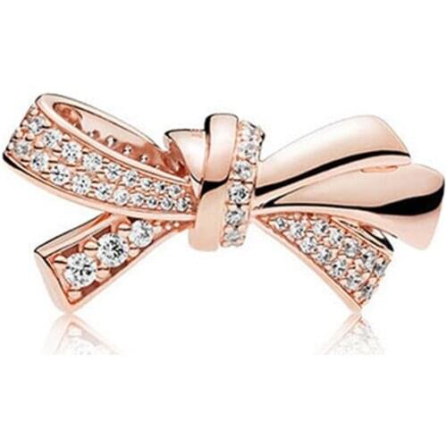 Authentic 925 Sterling Silver Bead Creative Rose Gold Bowknot Fashion Beaded Fit Original Pandora Bracelet For Women Diy Jewelry