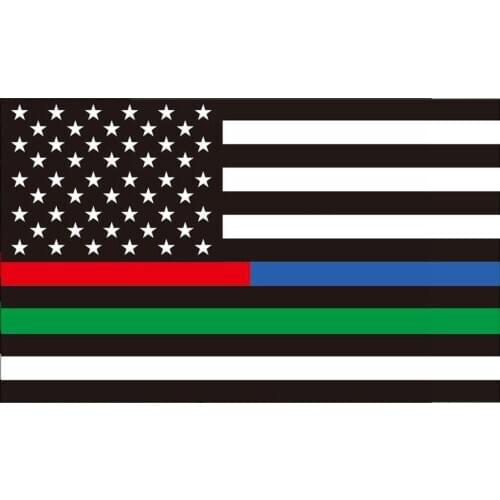 Free shipping 90*150cm Thin half red and blue Line one green line striped black and white American Flag