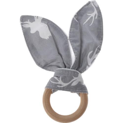 Baby Boy Girl Bunny Ear Teether Safe Organic Wood Teething Ring Toys Various Color Choice Shower Gift E65D